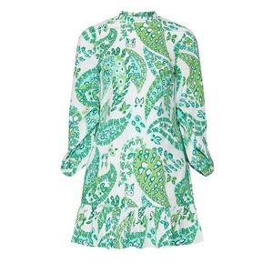 STAUD Carolina Retro Groovy Paisley Print Green teal White Mini Dress Size 8